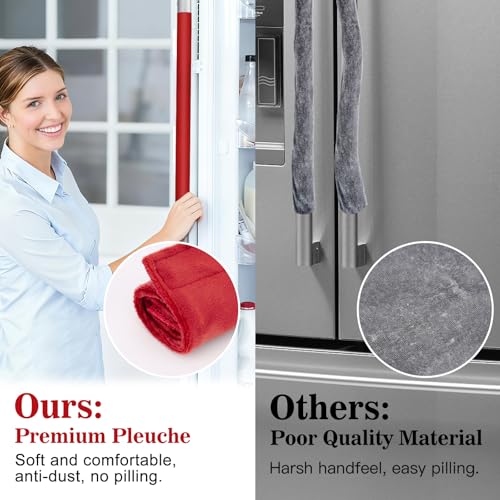 Image of Nuovoware Refrigerator Door Handle Covers Set of 4, Make Kitchen Appliance Fridge Oven Microwave Dishwasher Clean,Protect Antiskid Washable Decor Cloth,Keep Off Smudges Fingerprint Oil Stain, Red