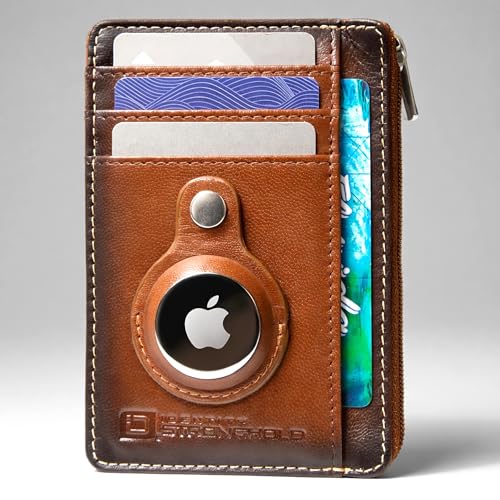 Image of ID Stronghold RFID Blocking Front Pocket Wallet - Slim Minimalist Genuine Leather Wallet with Zipper Coin Pocket (Airtag Antiqued Brown)