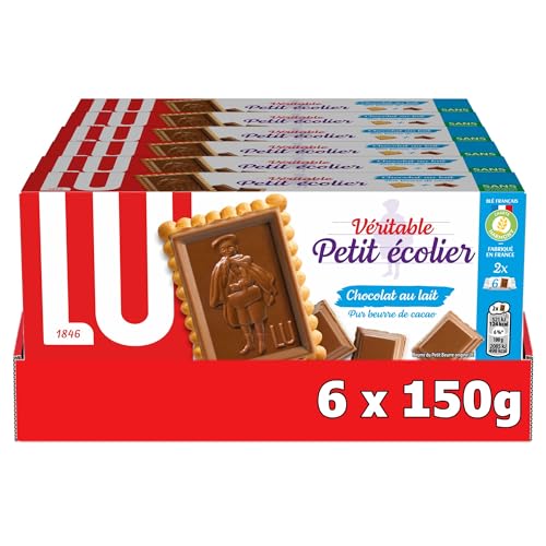LU PETIT ECOLIER - 6 Boîtes de Biscuits Petit Ecolier au Chocolat au Lait - Pack Familial - Lot de Biscuits au Chocolat - Idéal pour le Goûter - Fabriqué...