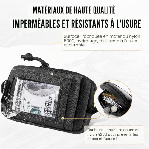 OneTigris Porte-Monnaie Tactique Petit et Minimaliste – Portefeuille de Poche avec Fermeture Éclair - Porte-Carte de Crédit Nylon 500D Résistant à l’Eau pour Homme et Femme (Noir – vue 3