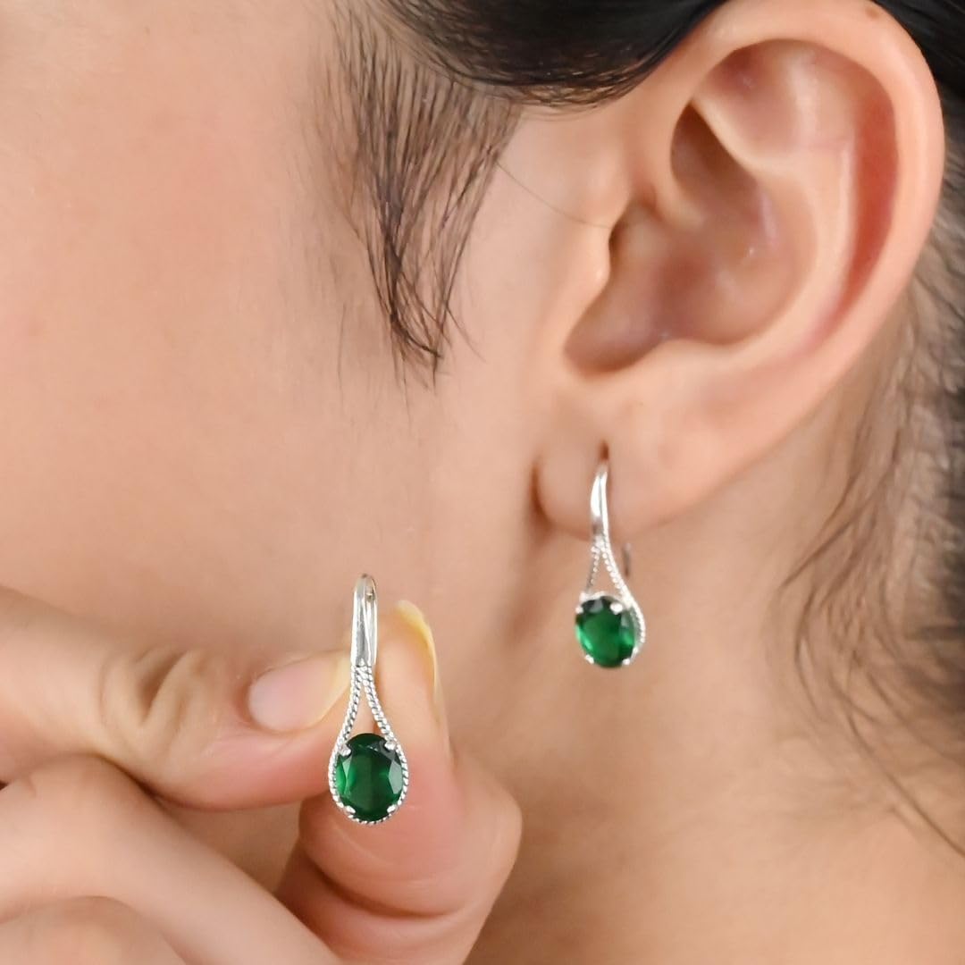 Oval Gemstone Dangle Earrings for Women 925 Sterling Silver French Hook Elegant Drop Earrings Hypoallergenic Lightweight Jewelry Gift for Her Classic Stylish Look