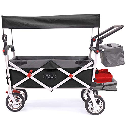 Creative Outdoor Push Pull Stroller Wagon for Kids,150lbs Weight Capacity, Collapsible Folding Cart with Canopy, Silver Series Plus, Beach, Park, Garden & Tailgate (Black)