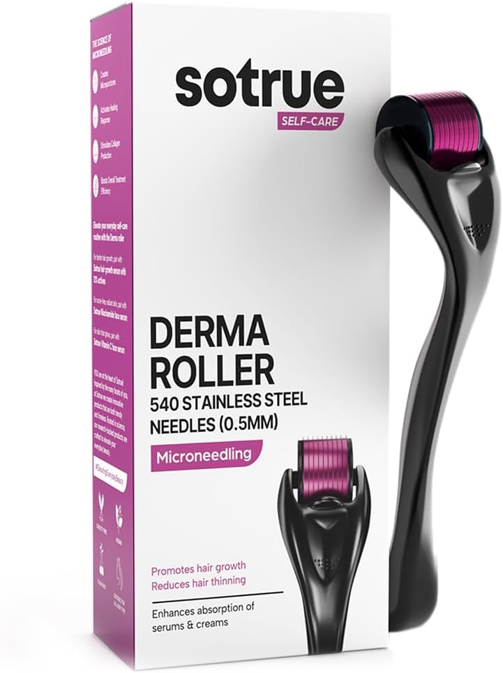 Sotrue Hair Growth Derma Roller 0.5 Mm With 540 Titanium Needles, Activates Hair Follicles, Repairs Damaged Hair, For Hair Fall & Hair Thickening, Reduces Acne Scars, Safe & Effective To Use