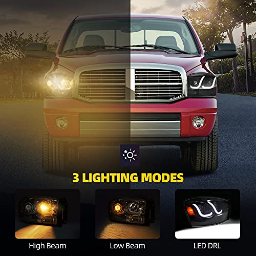 Dwvo Led Drl Projector Headlights Assembly Compatible With 06 07 08 09 Dodge Ram 1500 2500 3500 Headlamp Black Housing Pair Driver And Passenger Side #TOP1