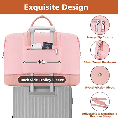 Image of Travel Weekender Bag for Women, 21 inch Overnight Bag with Shoe Compartment 50L Large Travel Duffel Bag Carry On Tote for Weekend, Overnight, Business Trips, Water Resistant, I-Pink 3pcs, Large, Weekender