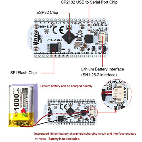ESP32 LoRa 32 (V2), ESP32 Development Board WIFI Bluetooth LoRa Dual Core 240MHz CP2102 with 0.96inch OLED Display included 868/915MHZ Antenna for Smart Cities, Smart Farms, Smart Home, and IoT Makers - Thumbnail 3