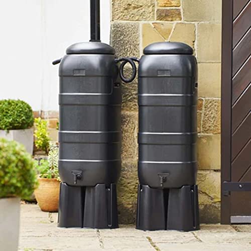 2 x Black Slim Line Space Saver Rain Water Collectors 100 Litre Tanks Complete With Stands & Filler Kits