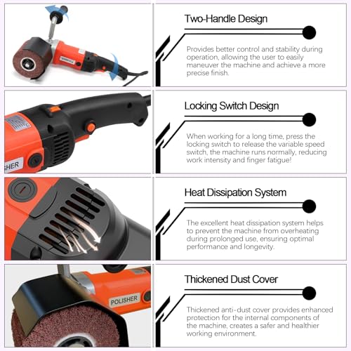 Satiniermaschine Schleifmaschine Bürstenschleifer Holz Metall Edelstahl, 230V 1400W Elektrische Satiniermaschine Bürstmaschine 6-Geschwindigkeit, Bürstenschleifgerät für Polieren Bürsten Glätten