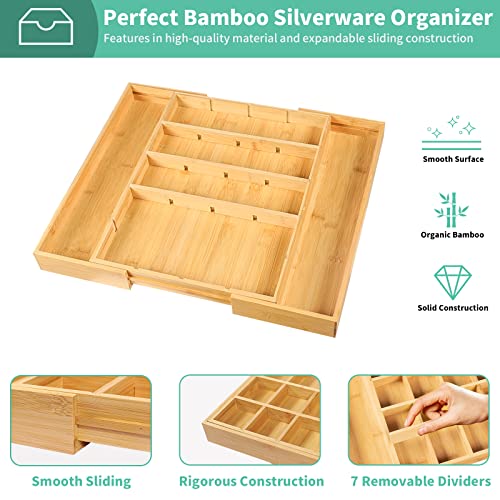 Vioview Bamboo Kitchen Drawer Organizer, Adjustable Silverware Organizer With Removable Dividers, Utensil Organizer For Kitchen Drawers/Silverware Tray For Drawer In Kitchen, Bedroom, Living Room #TOP4