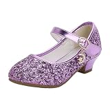 Zapatos de princesa para niñas, zapatos brillantes, bailarinas para niños, tacones altos, lentejuelas, cosplay, zapatos de noche, fiestas, bodas, sandalias elegantes para niños con tacón, morado, 31