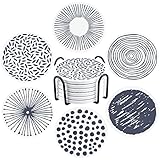 Coasters for Drinks Absorbent, Ceramic Coasters with Holder, Coasters for Coffee Table/Wooden...