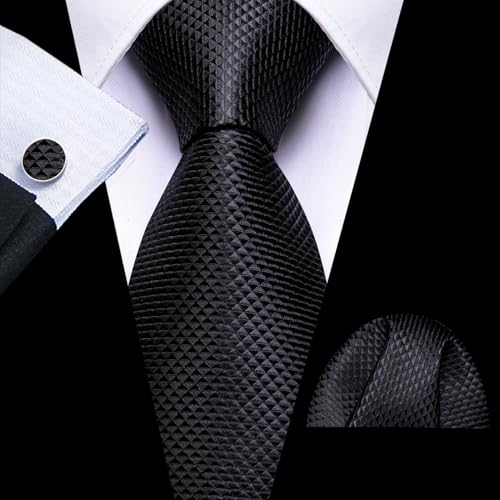 Image of Barry.Wang Classic Mens Ties Silk Necktie Pocket Square Cufflinks Set Woven Designer Wedding Business