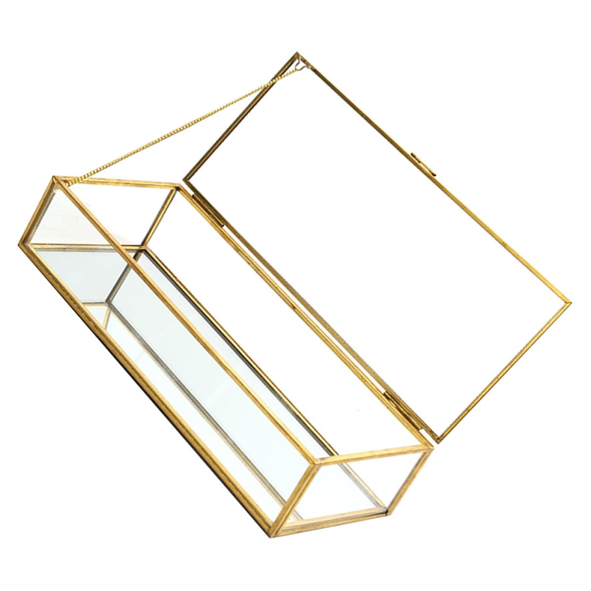 Boîte de rangement de bijoux en verre géométrique et finitions dorées chic