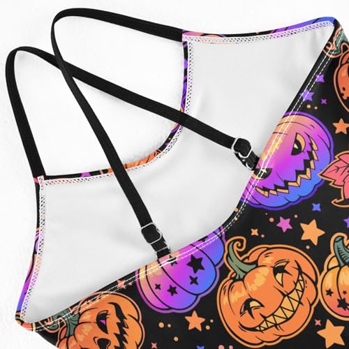Girls Swimwear 3-10 Years One Piece Halter Swimsuit Halloween Pumpkins Beach Bathing Suit4