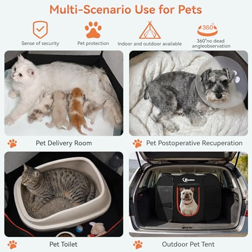 Image of Siedihit Dog Playpen, Puppy Pet Playpens Indoor for Medium Dogs Tent Crates Cage Indoor /Outdoor, Portable Pop Up Dog Kennel Playpen with Carrying Case for Dogs /Cats /Rabbits, Black