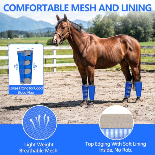 Image of Fly Boots for Horses Set of 4 with Reflective Vercros, Loose Fitting Mesh Horse Fly Boots Leggings, Adjustable Equine Leg Wraps & Socks, Stay Up Not Sag, No Rub