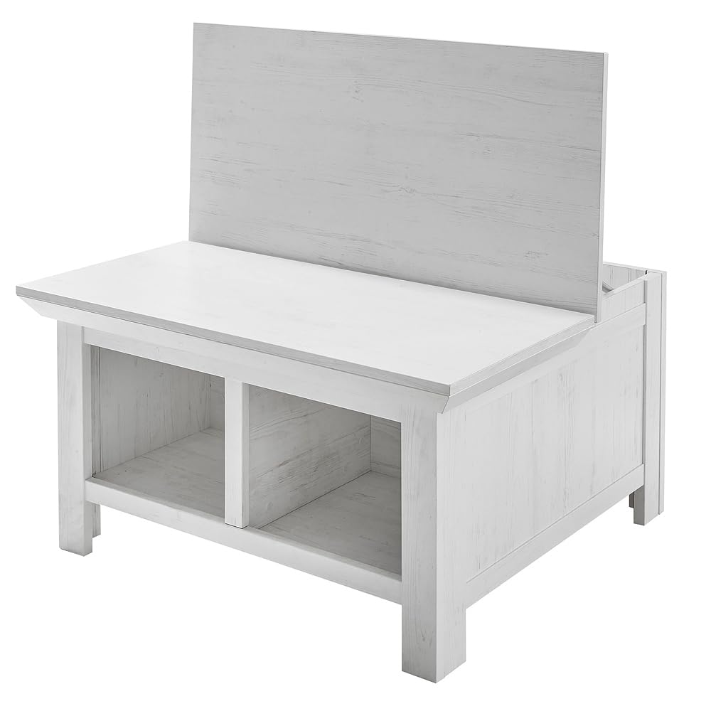 Lomadox Wohnzimmer Wohnwand Set inkl. Couchtisch Landhaus-Stil Pinie weiß Nb.Stellmaß Vitrine ca. 63 cm