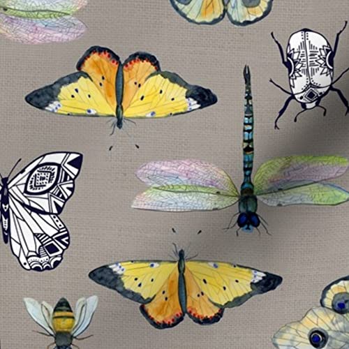 Tissu Coton Imprimé Abeilles Libellules Brillant - 1 Yard (environ 91 Cm), Largeur 45 Pouces