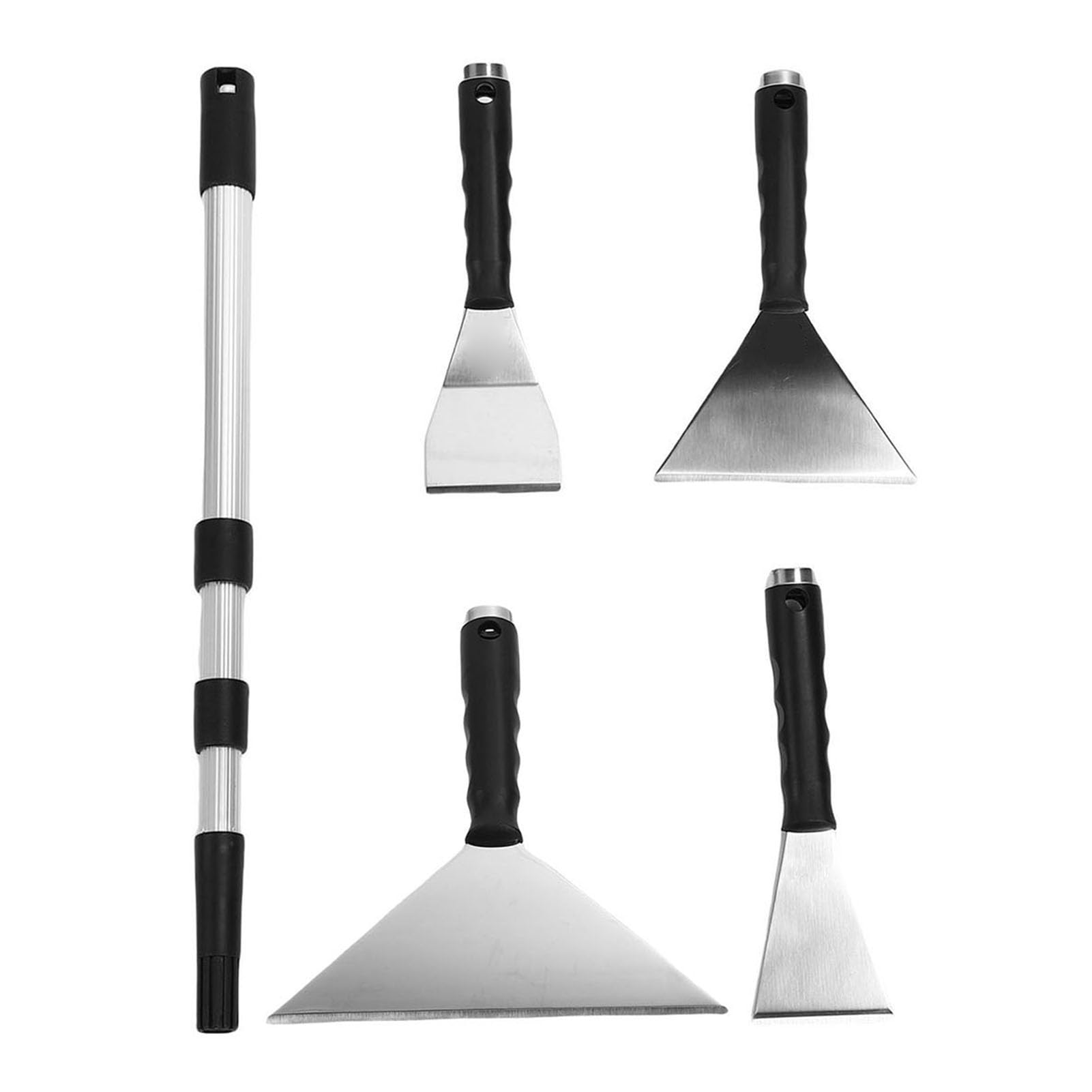 Garsent Set di Lama di Scrematura a Secco, Raschietto in Acciaio Inossidabile con Pale di Stucco a 4 Taglie, Set di Lama Stutty con Sacchetto di Stoccaggio, Manico di Estensione 15,75 a