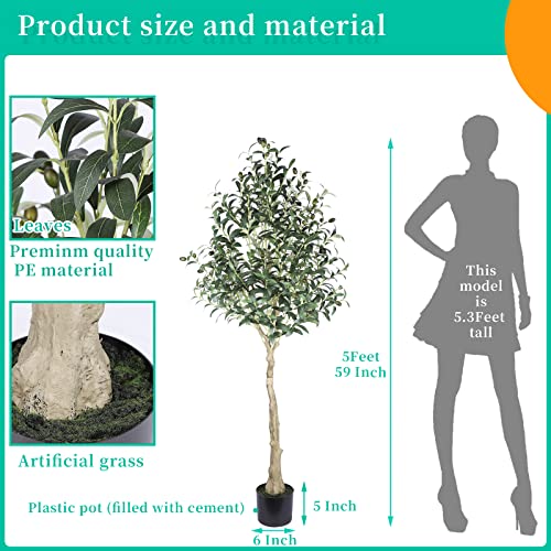 Artificial Olive Tree 5Ft（59"） Tall Fake Olive Branches And Fruits Large Faux Olive Silk Tree With Planter Artificial Tree For Indoor Outdoor Home Office Shop Decoration #TOP1