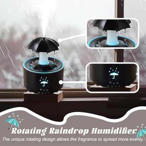 Humidificateur pluie et diffuseur d'aromathérapie LED noir