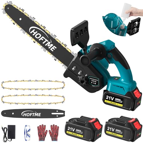 HOFTME Tronçonneuse à Batterie 8000mAh, 12 Pouces Tronçonneuse Électrique Sans Fil, D'huile Automatique & Tension de Chaîne Sans Outil, pour Couper Le Bois et Élaguer dans Le Jardin