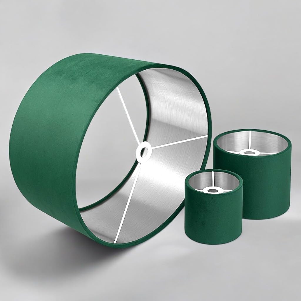 Plush Velvet Lampshade for Ceiling Shade, Table, Floor Lampshade with Brushed Silver Lining Handmade in the UK (Forest Green,Diameter 50 x 28cm Height โ image 1