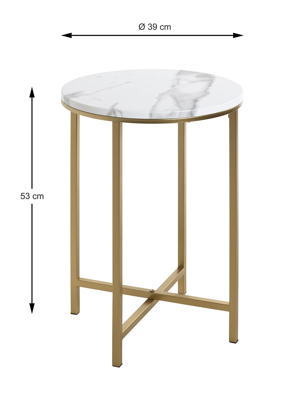 HAKU Tavolino rotondo effetto marmo dorato MDF metallo tavolino rotondo - Dimensioni: A 53 x Ø 39 cm Stile: Art Déco