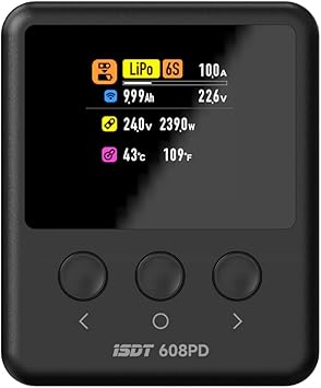 ISDT 608PD Lipo Battery Charger DC 6S/240W/10A USB C 100W/5A Smart Charger for RC Batteries Balance Charger for Life/Lilon/LiPo/LiHV 1-6S,NiMH1-16S,Pb 1-12S Batteries
