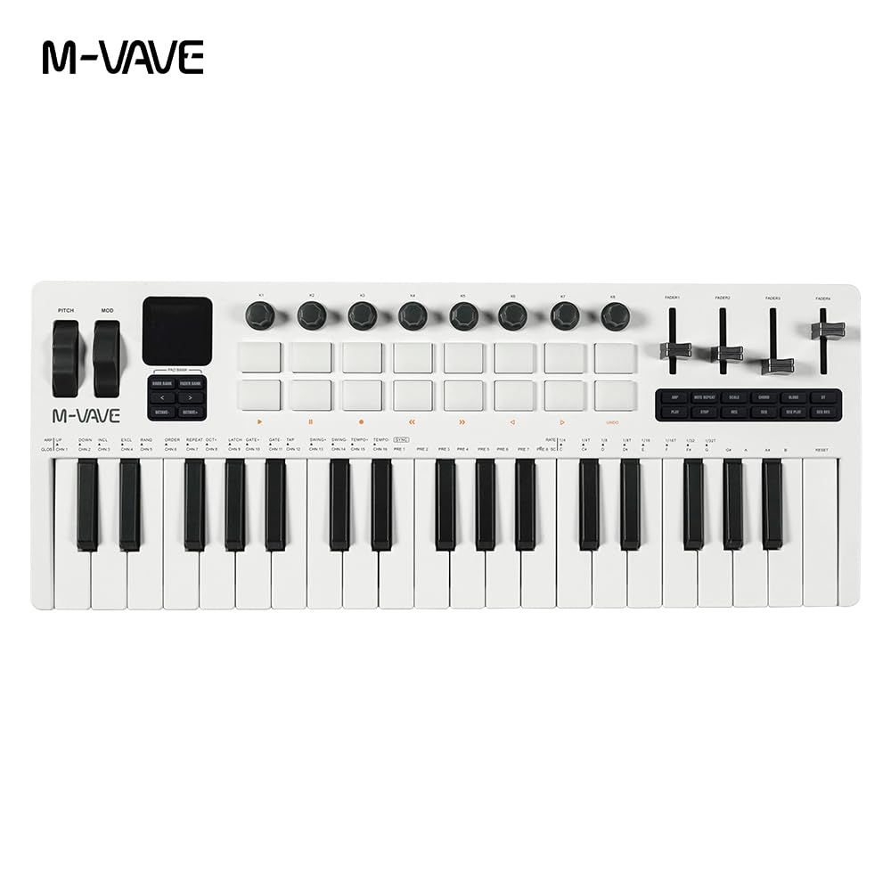 SMK-37 PRO Teclado MIDI de 37 teclas con sintetizador DX-7 FM, MIDI inalámbrico y secuenciador de 8 patrones, pantalla de 1.54 pulgadas, almohadillas RGB, arpegiador y con 16 almohadillas de batería