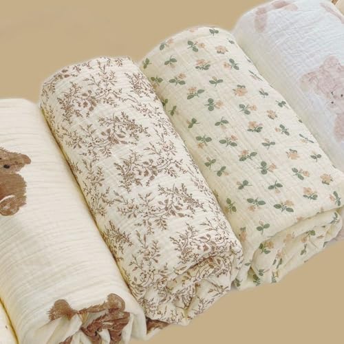Image of Baby Swaddel Blanket Cotton Muslin Thick Bath Towel Dotted Backing Double Layer Receiving Blanket 40 inchx40 inch (Leaves)