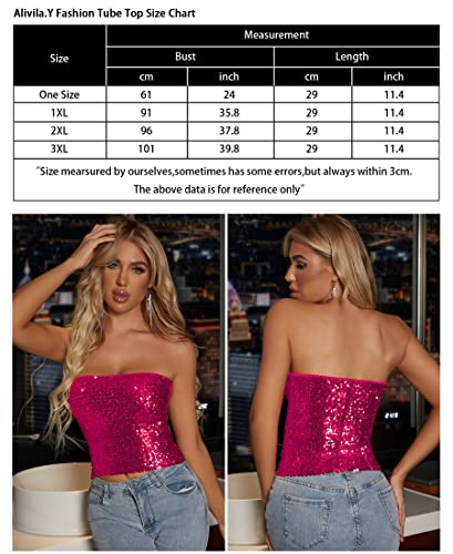 Alivila.Y Fashion Sparkling Sequins Stretch Party Tube Top A11-Hot Pink - Thumbnail 7