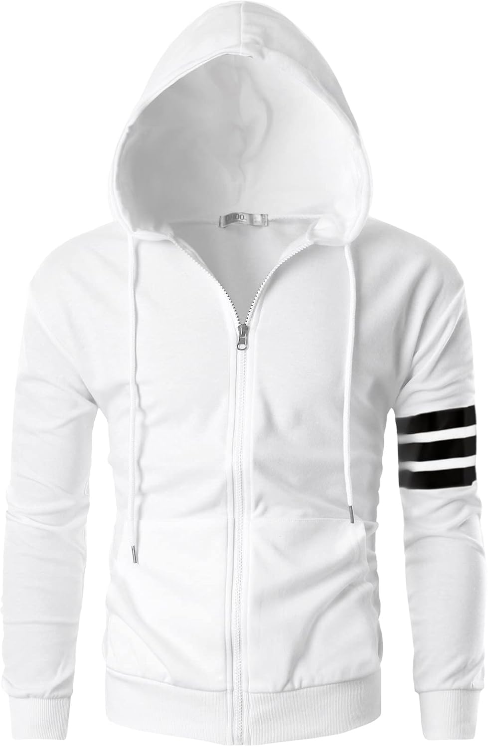 Ohoo Mens Slim Fit Lightweight Pinstripe Zip Up Hoodie with Pockets Long Sleeve Full-Zip Hooded Sweatshirt