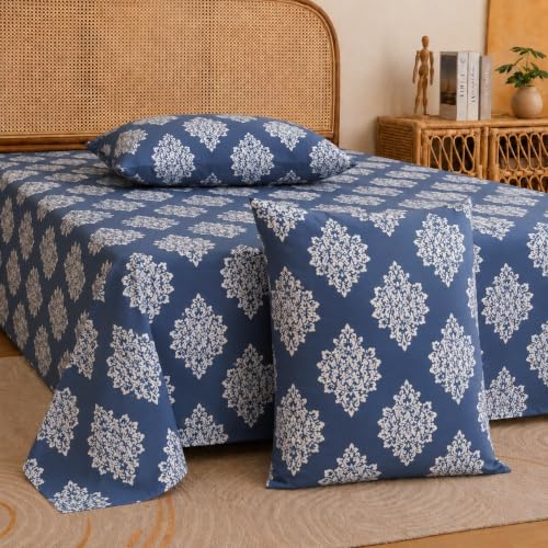 Image of Castiqa Elastic Fitted Supersoft Premium Polycotton 200TC Double Bedsheets King Size 78x72 Inch with 2 Pillow Covers (Fits Upto Mattress of 8Inches) (Multicolor V)