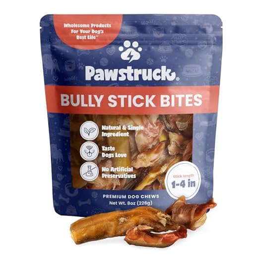 Pawstruck Natural 1–4" Bully Stick Bites for Small Dogs and Puppies – Single Ingredient, Digestible, Rawhide-Free, High-Protein Chew Treat Bones – 8 oz Bag – Packaging May Vary