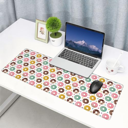 Alfombrilla de escritorio grande con diseño de donas y base textil para teclado 2
