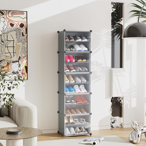 Image of Strassis Design Plastic Shoe Rack for Home | 10 Shelf DIY Shoe Rack with Door Magnets for Home Storage Plastic Box Organizer, Metal Door Frame, Chappal Slipper Sandals Stand (Black,5 Door)