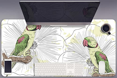 Sous-main de bureau 90x45cm tapis de souris gaming en vinyle perroquets verts