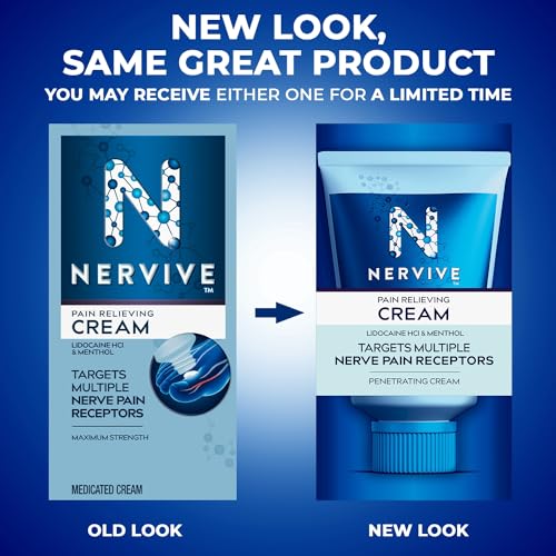 Nervive Nerve Care, Pain Relieving Cream, Max Strength Non-Greasy Topical Pain Reliever with Lidocaine and Menthol for Toes, Feet, Fingers, Hands, Legs & Arms, 3.0oz