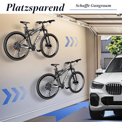 WELDUN Fahrrad Wandhalterung Klappbar, Metall Fahrradhalterung Wand 30kg Tragfähigkeit, Fahrrad Wandhalter rechts oder links drehbar, Fahrradaufbewahrung mit Haken für Garage