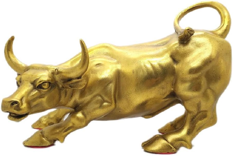 Brass Bull Figurine, Wall Street Bull Art Decor, Cow/Ox Figure Statues and Sculptures Home Decor (Small)