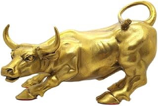 WEALTHCOMING Brass Bull Figurine,Wall Street Bull Art Decor,Bull/Cow / Ox Figure Statues and Sculptures Home Decor (Small)