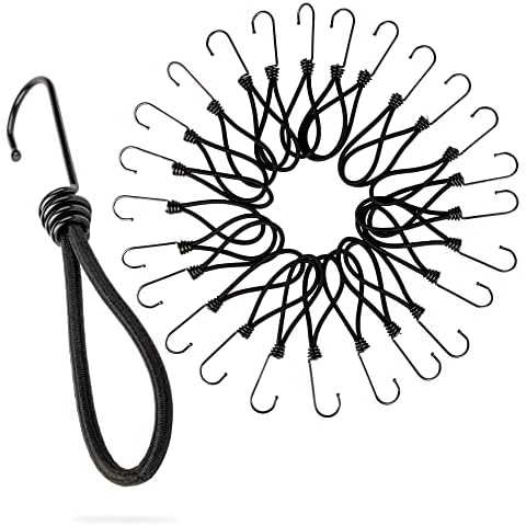 PRETEX Heavy Duty Bungee Cords with Hooks - Set of 25pcs x 7in Outdoor Cord Straps and Fixings - Bulk Bungees Perfect as Garage Organizer or Tie Down for Travel Cover