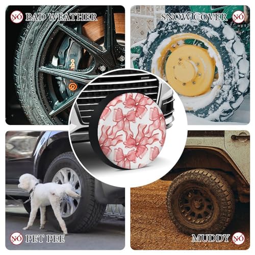 Image of Watercolor Pink Bows Spare Tire Cover Wheel Tyre Covers Travel Trailers Protectors Weatherproof Dust-Proof for Camper Trailer Truck Rv Universal 36inch