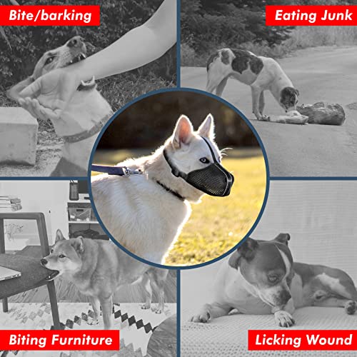 Pzrlit Dog Muzzle For Small Medium Large Dogs, Durable Air Mesh Fabric Soft Dog Mouth Guard, Breathable Drinkable With Adjustable Straps & Buckle, No Bit Bark & Chew (Medium) #TOP1