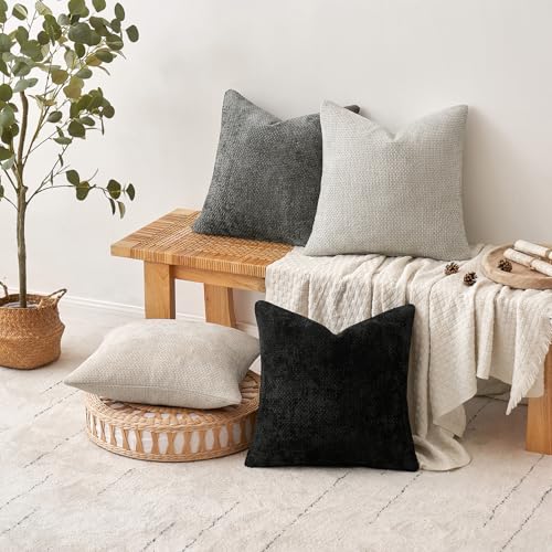 Image of MIULEE Pack of 4 Couch Halloween Throw Pillow Covers 18x18 Inch Neutral Cream /Grey Soft Decorative Chenille Pillow Covers Farmhouse Accent Cushion Covers for Boho Home Decor Sofa Bedroom Living Room