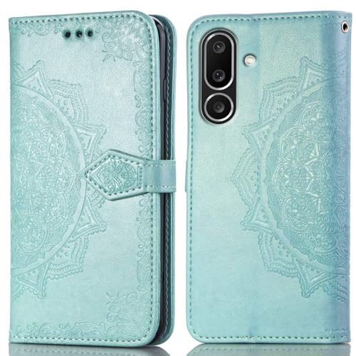 Image of ClickCase Queen Series for Samsung Galaxy M36 5G Leather Flower Embossing Wallet Flip case Magnetic Closure Flip Cover for Samsung Galaxy M36 5G (Sea Green)