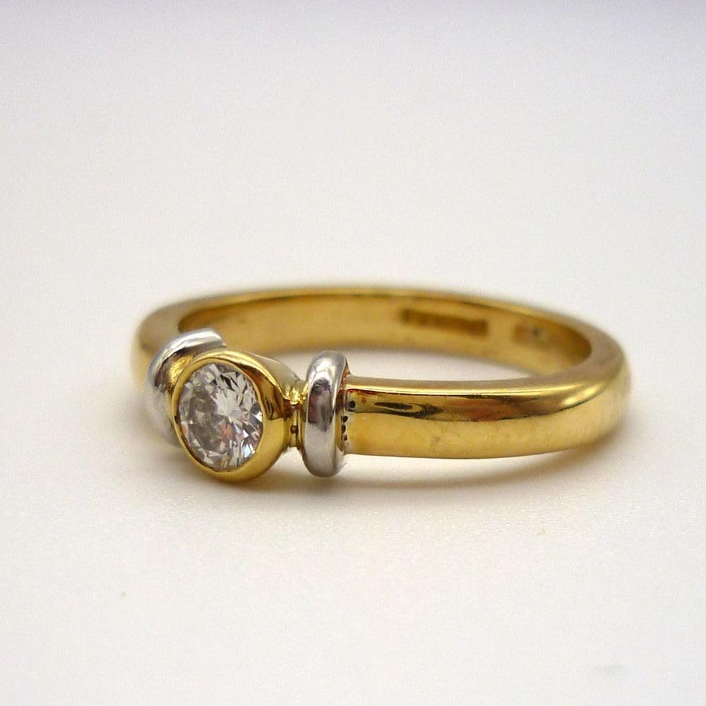 0.60 Ct Round Diamond Vintage Bezel Set Solitaire Wedding Engagement Ring Stunning Unique Minimalist Promise Ring For Women 14K Two Tone Gold Plated 925 Sterling Silver Gorgoues Ring