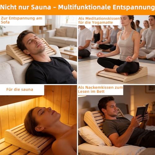 Sosisul 2 Stück Sauna Kopfstütze Holz, Ergonomische Saunakopfstütze Holz, Kopfstütze Sauna Holz für Sauna mit Luftzirkulation & Rutschfester Basis, Für alle Saunatypen inkl. Infrarotkabine & Dampfbad