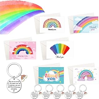 Allmart Thank You Greeting Card with Keyring, Rainbow Card and Rainbow Stainless Inspirational Keychain for Birthday, Wedding, Christmas Gifts, Bussniess, Mothers, Fathers, Friends Thankyou Cards